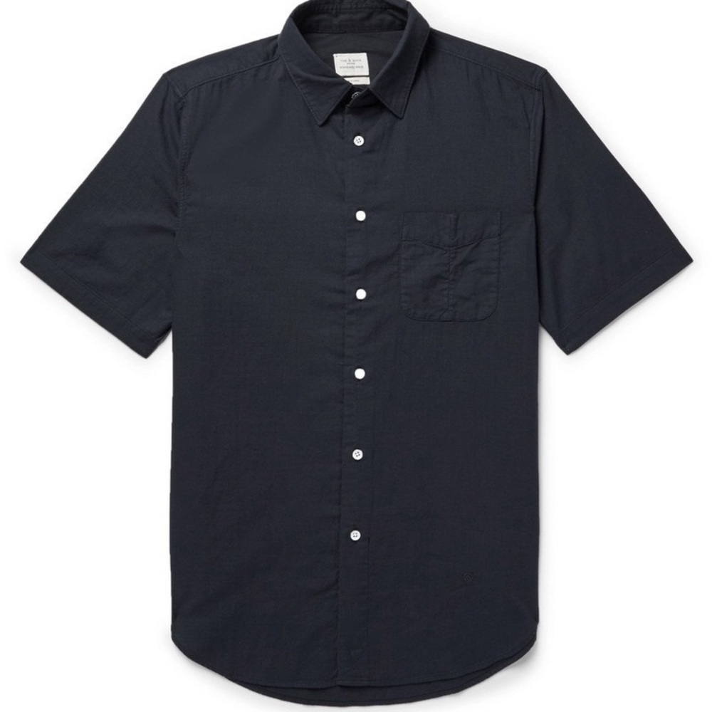 RAG & BONE Standard Issue Men’s Beach Short Sleeve Navy Cotton Pocket Shirt Top